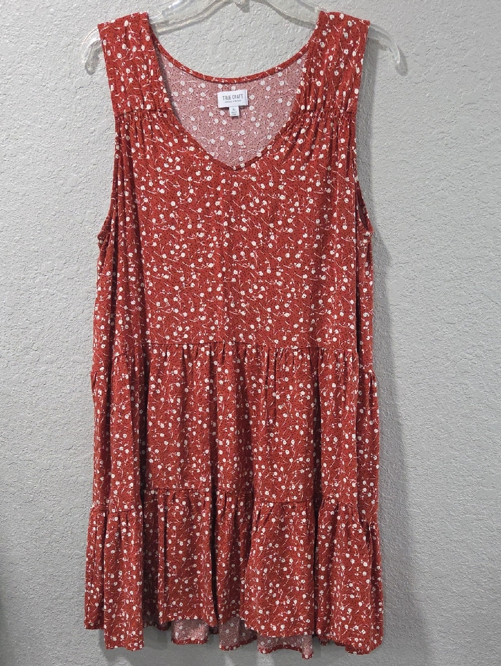 True Craft Redish Brown Floral Tiered Sleeveless Dress